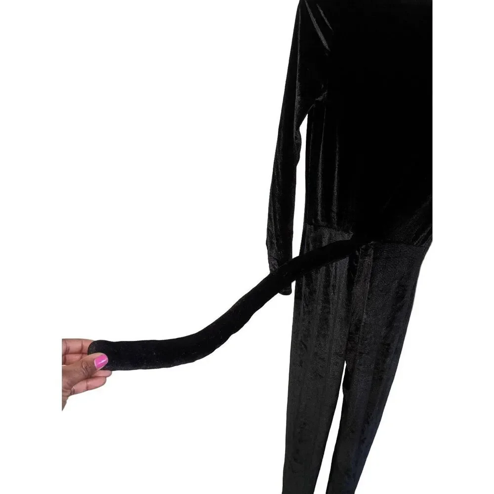 Spirit Halloween Black Onepiece Catsuit Costume with Attached Tail Adult Size XS - Picture 4 of 12